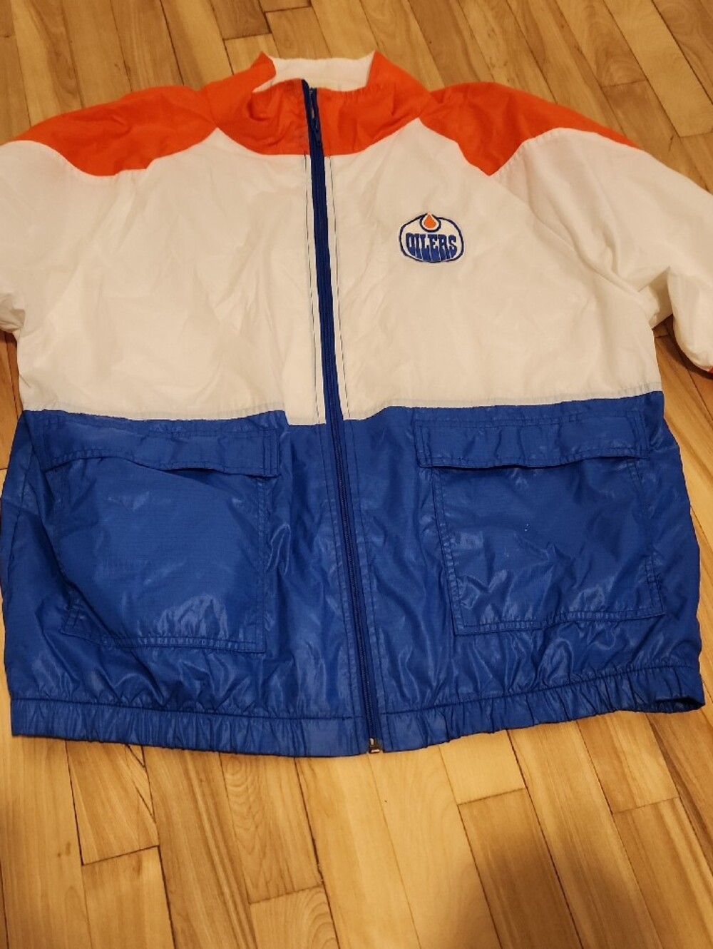 Vintage Oilers Blue/White/Orange Colorblock Windbreaker Jacket - NHL Inspired - Picture 5 of 16